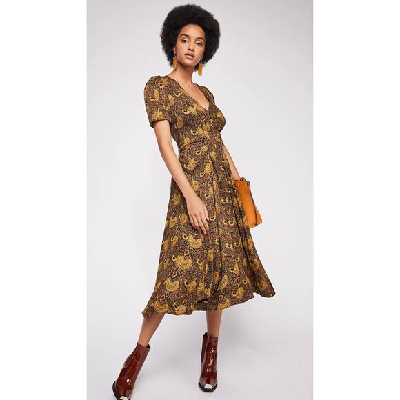 Free People Olivia Dress Fall Autumn Bohemian GardenGirl Rustic Luxury Retro 90s - Picture 2 of 14